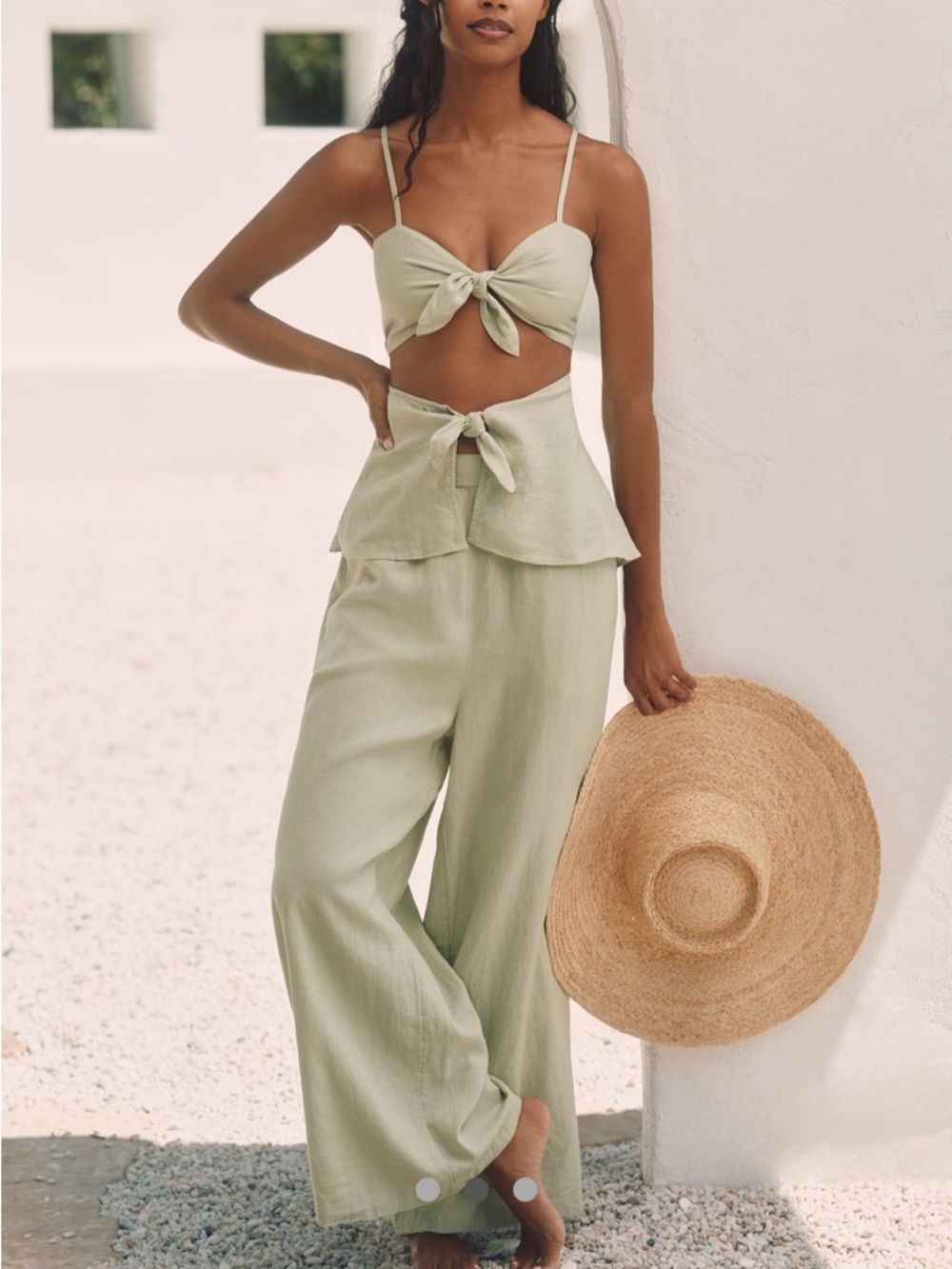 Anthropologie Sage Green Wide-Leg Tie-Front Jumpsuit